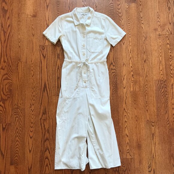 Madewell Wide Leg Utility Jumpsuit Womens 4 Cream Ivory Short Sleeve Cotton Boho - Picture 4 of 13